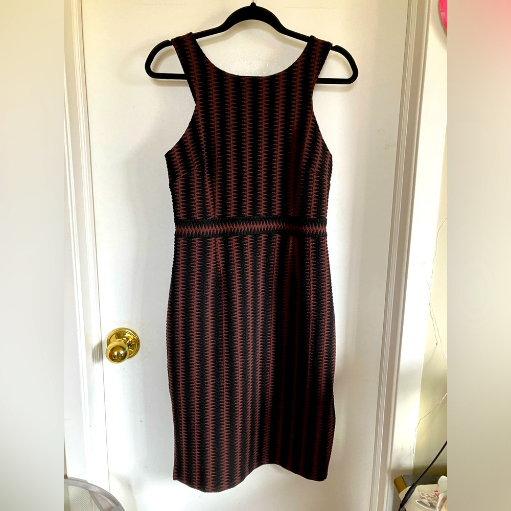Anthropologie | Maeve | Sleeveless Black and Brown Patterned Sheath Dress | M